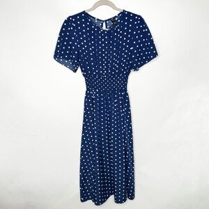 Shein Blue & White Polka Dot Fit & Flare Short Sleeve Knee Length Dress Sz Large